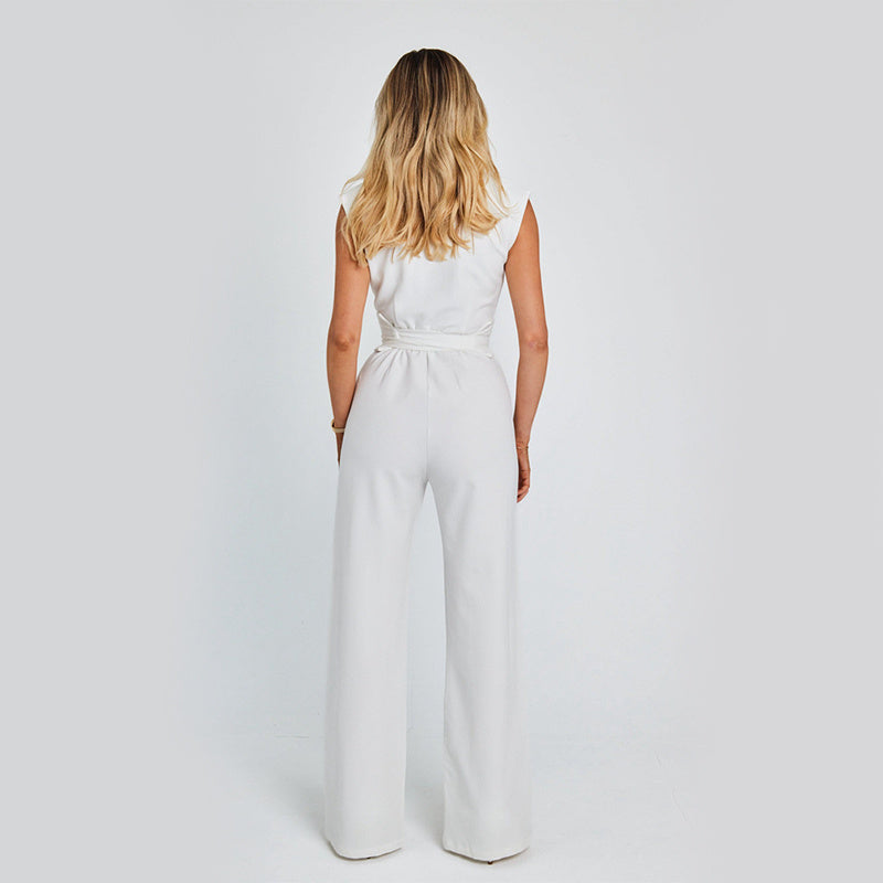 Eleganter Jumpsuit mit V-Ausschnitt und weitem Bein