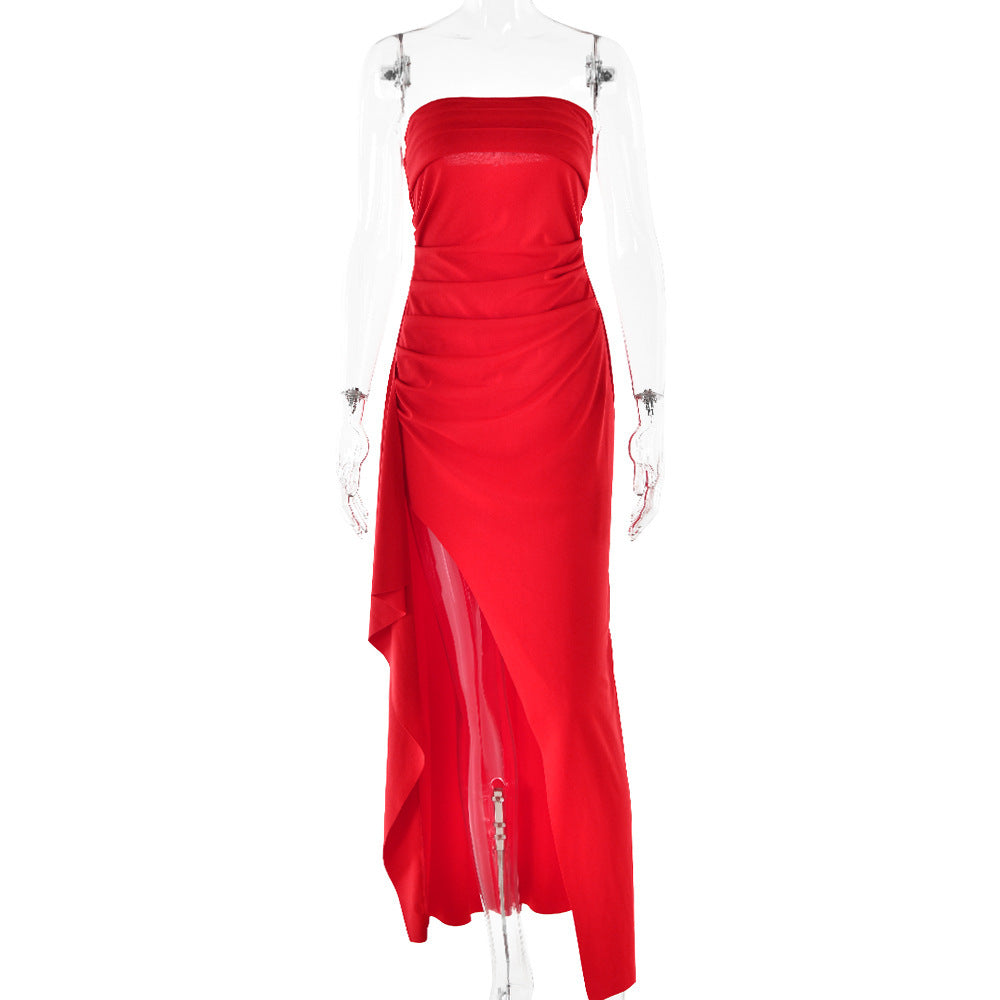 Robe de demoiselle d'honneur plissée sans bretelles