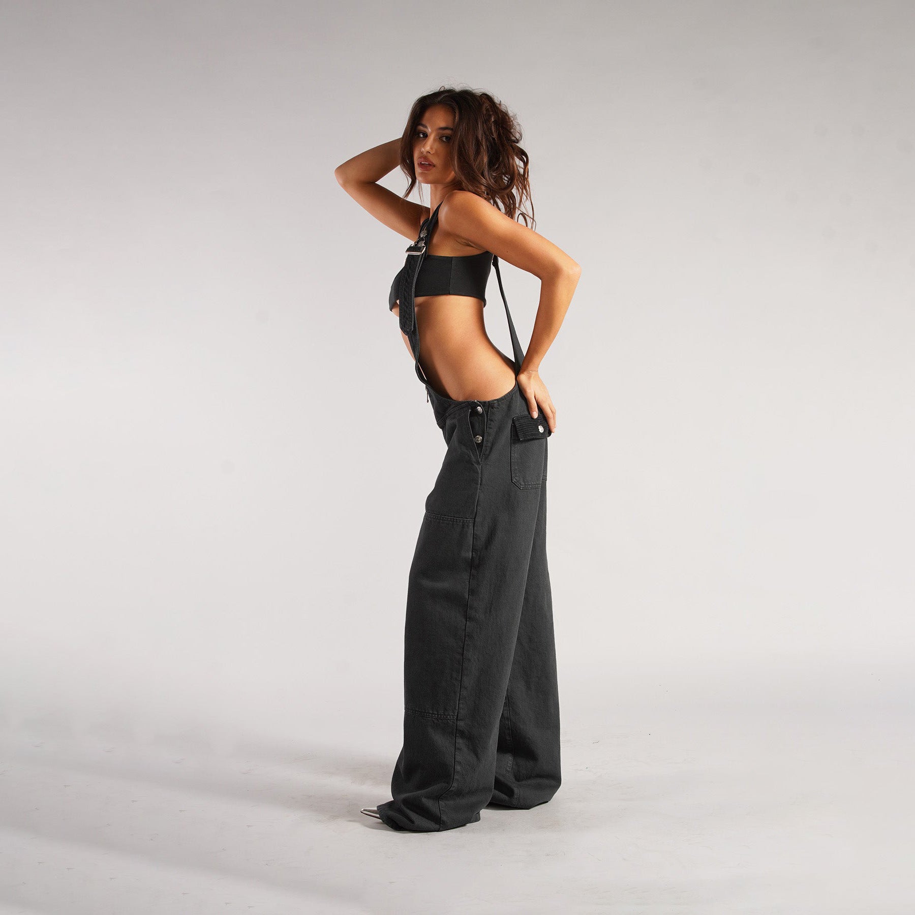 Y2K-Jeans-Overall mit Reißverschluss und Taschen