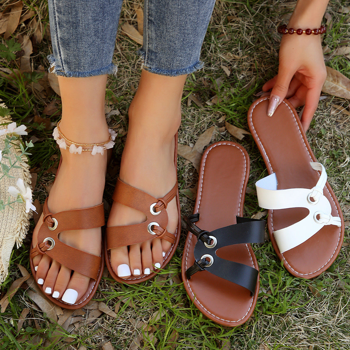 Round Toe Flat Non-Slip Summer Slides
